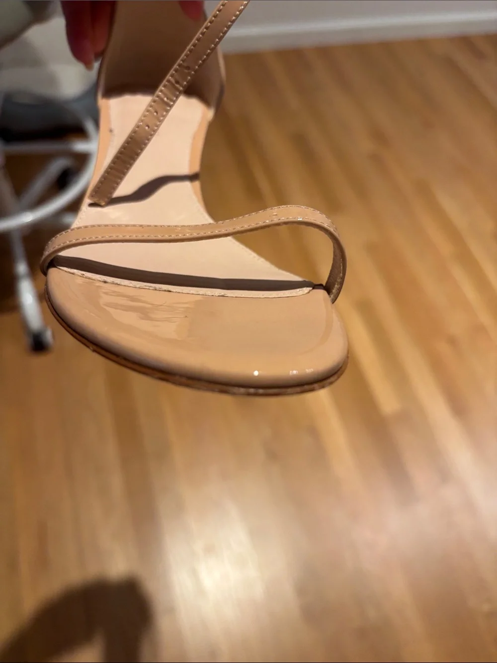 Stuart Weitzman Nude Tan Ankle Strap Patent Leather Heels